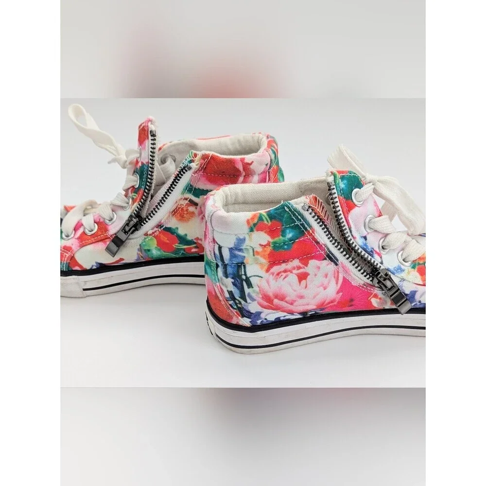 Girls' (Size 1) Floral Canvas High-Top Sneakers/Shoes w/Laces & Side Zippers